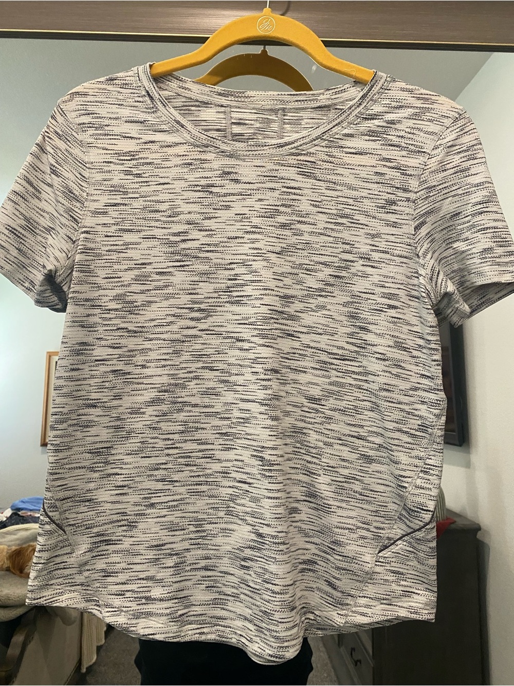lululemon athletica White and Navy Space-Dye Short Sleeve Top